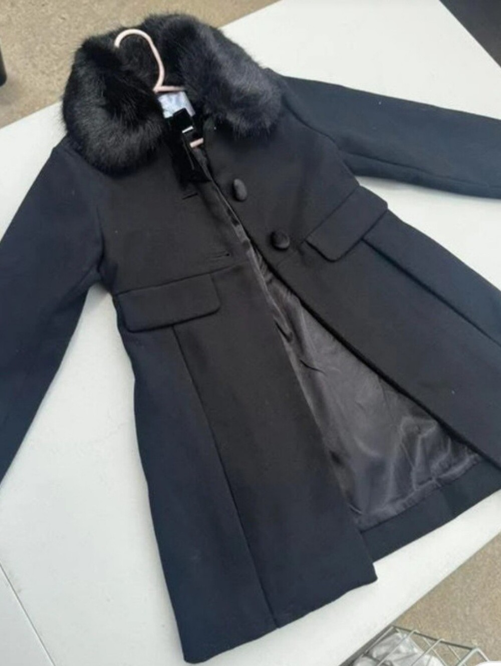 Edgehill Collection Black Coat with Faux Fur Collar